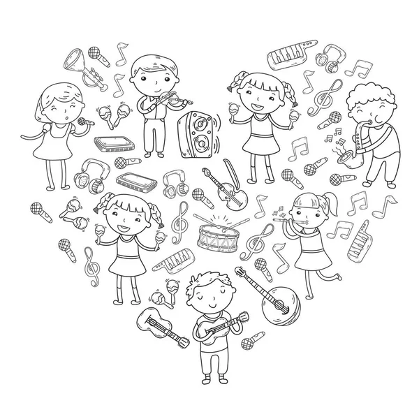 Müzik müzik aletleri anaokulu Doodle Icon collection çocukların müzik dersi için illüstrasyon iskambil şarkı, çocukları vektör çizim çocuklar için okul