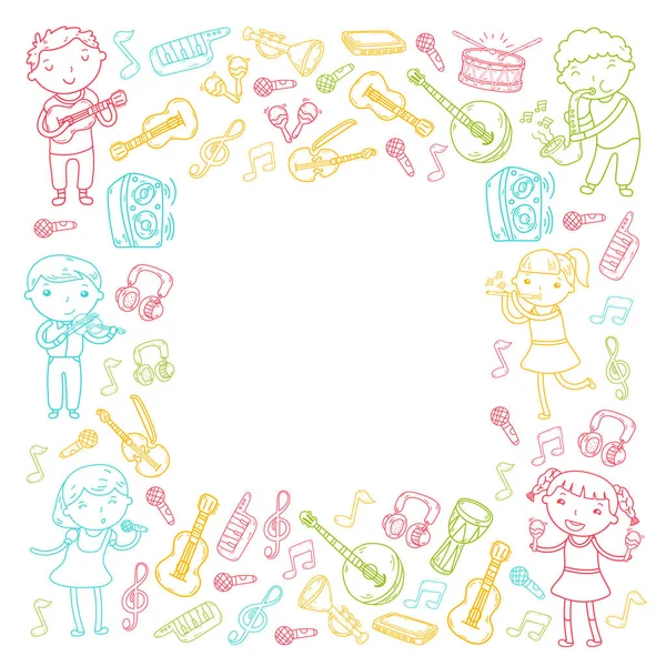 Müzik müzik aletleri anaokulu Doodle Icon collection çocukların müzik dersi için illüstrasyon iskambil şarkı, çocukları vektör çizim çocuklar için okul