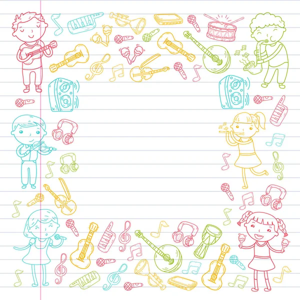 Müzik müzik aletleri anaokulu Doodle Icon collection çocukların müzik dersi için illüstrasyon iskambil şarkı, çocukları vektör çizim çocuklar için okul
