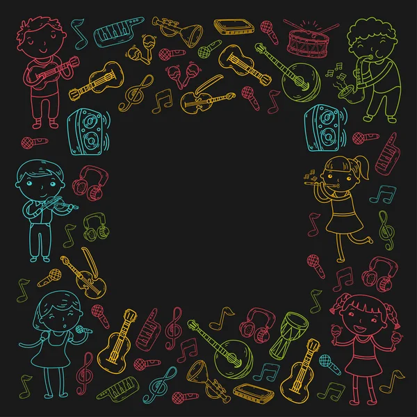 Müzik müzik aletleri anaokulu Doodle Icon collection çocukların müzik dersi için illüstrasyon iskambil şarkı, çocukları vektör çizim çocuklar için okul