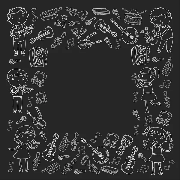 Müzik müzik aletleri anaokulu Doodle Icon collection çocukların müzik dersi için illüstrasyon iskambil şarkı, çocukları vektör çizim çocuklar için okul