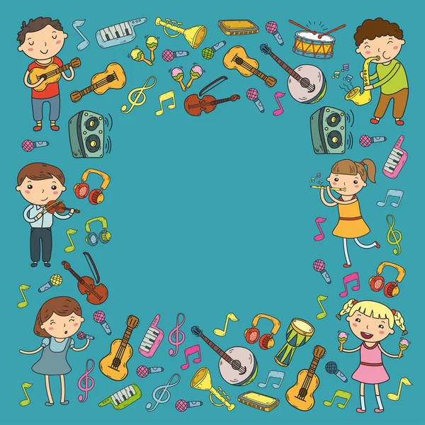 Müzik müzik aletleri anaokulu Doodle Icon collection çocukların müzik dersi için illüstrasyon iskambil şarkı, çocukları vektör çizim çocuklar için okul