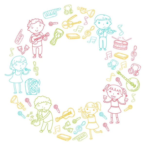Müzik müzik aletleri anaokulu Doodle Icon collection çocukların müzik dersi için illüstrasyon iskambil şarkı, çocukları vektör çizim çocuklar için okul