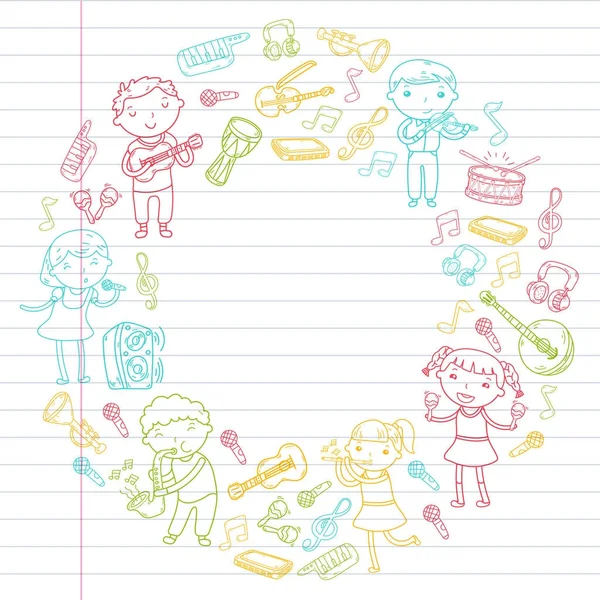 Müzik müzik aletleri anaokulu Doodle Icon collection çocukların müzik dersi için illüstrasyon iskambil şarkı, çocukları vektör çizim çocuklar için okul