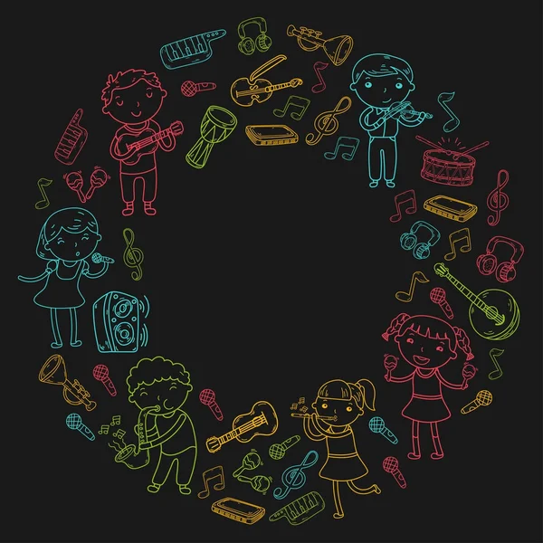 Müzik müzik aletleri anaokulu Doodle Icon collection çocukların müzik dersi için illüstrasyon iskambil şarkı, çocukları vektör çizim çocuklar için okul