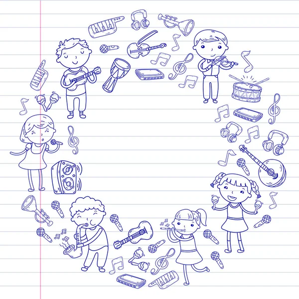 Müzik müzik aletleri anaokulu Doodle Icon collection çocukların müzik dersi için illüstrasyon iskambil şarkı, çocukları vektör çizim çocuklar için okul