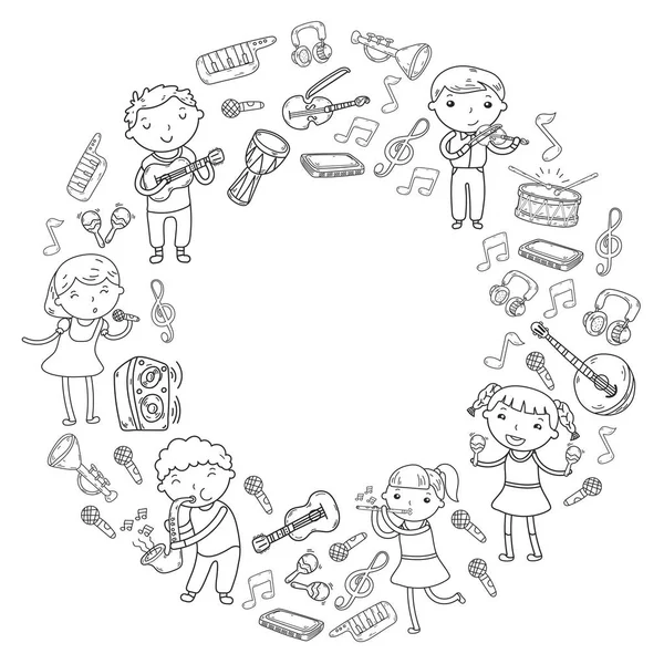 Müzik müzik aletleri anaokulu Doodle Icon collection çocukların müzik dersi için illüstrasyon iskambil şarkı, çocukları vektör çizim çocuklar için okul
