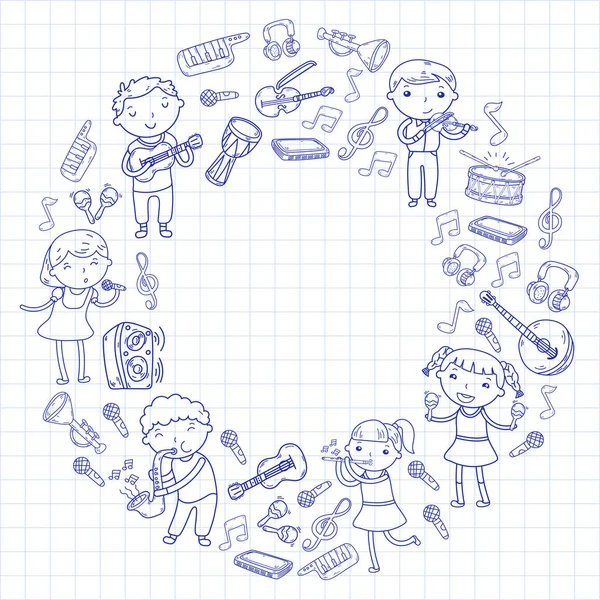Müzik müzik aletleri anaokulu Doodle Icon collection çocukların müzik dersi için illüstrasyon iskambil şarkı, çocukları vektör çizim çocuklar için okul