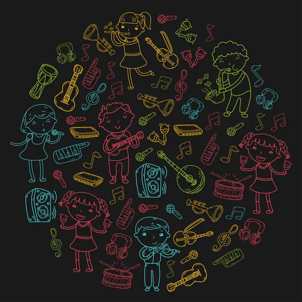 Müzik müzik aletleri anaokulu Doodle Icon collection çocukların müzik dersi için illüstrasyon iskambil şarkı, çocukları vektör çizim çocuklar için okul