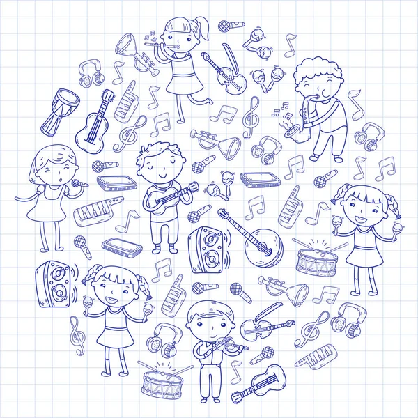 Müzik müzik aletleri anaokulu Doodle Icon collection çocukların müzik dersi için illüstrasyon iskambil şarkı, çocukları vektör çizim çocuklar için okul