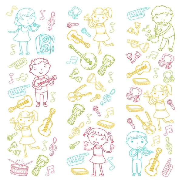 Müzik müzik aletleri anaokulu Doodle Icon collection çocukların müzik dersi için illüstrasyon iskambil şarkı, çocukları vektör çizim çocuklar için okul