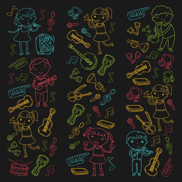 Müzik müzik aletleri anaokulu Doodle Icon collection çocukların müzik dersi için illüstrasyon iskambil şarkı, çocukları vektör çizim çocuklar için okul