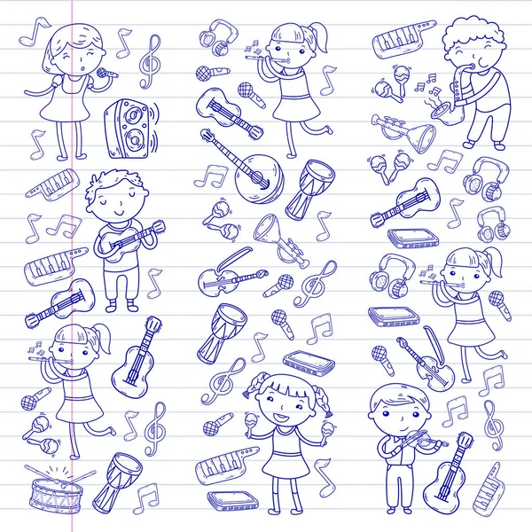 Müzik müzik aletleri anaokulu Doodle Icon collection çocukların müzik dersi için illüstrasyon iskambil şarkı, çocukları vektör çizim çocuklar için okul
