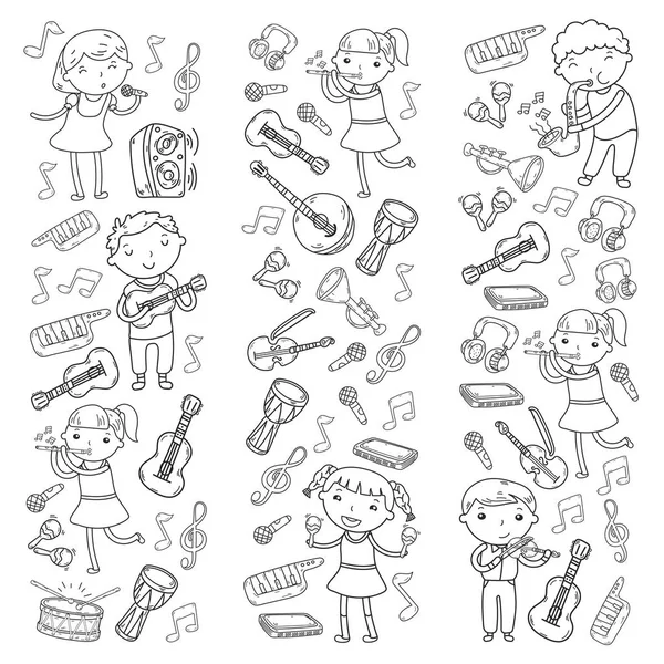Müzik müzik aletleri anaokulu Doodle Icon collection çocukların müzik dersi için illüstrasyon iskambil şarkı, çocukları vektör çizim çocuklar için okul