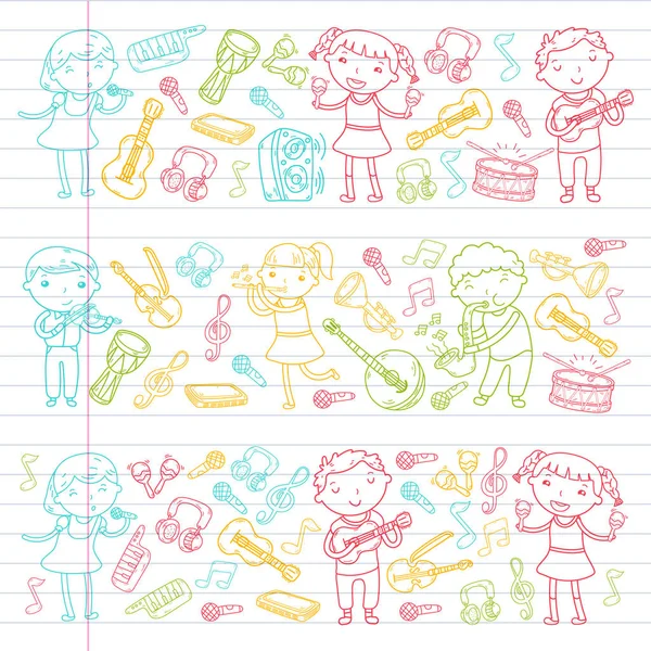 Müzik müzik aletleri anaokulu Doodle Icon collection çocukların müzik dersi için illüstrasyon iskambil şarkı, çocukları vektör çizim çocuklar için okul