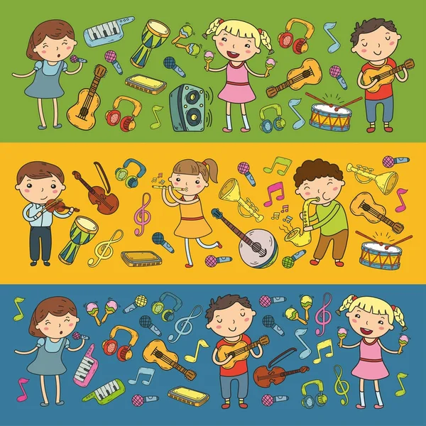 Müzik müzik aletleri anaokulu Doodle Icon collection çocukların müzik dersi için illüstrasyon iskambil şarkı, çocukları vektör çizim çocuklar için okul