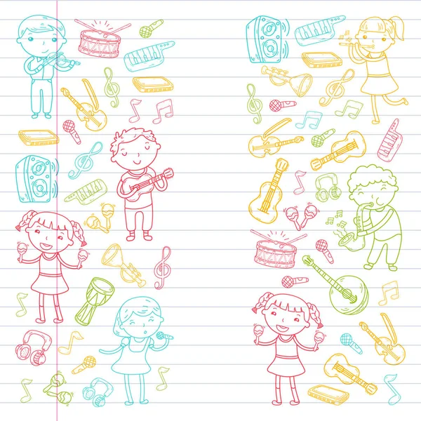 Müzik müzik aletleri anaokulu Doodle Icon collection çocukların müzik dersi için illüstrasyon iskambil şarkı, çocukları vektör çizim çocuklar için okul