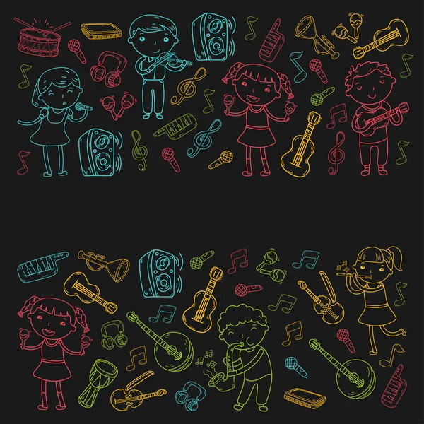 Müzik müzik aletleri anaokulu Doodle Icon collection çocukların müzik dersi için illüstrasyon iskambil şarkı, çocukları vektör çizim çocuklar için okul