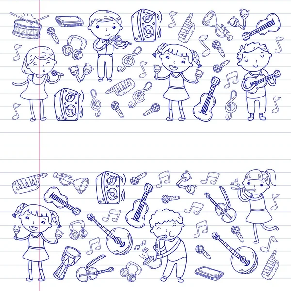 Müzik müzik aletleri anaokulu Doodle Icon collection çocukların müzik dersi için illüstrasyon iskambil şarkı, çocukları vektör çizim çocuklar için okul