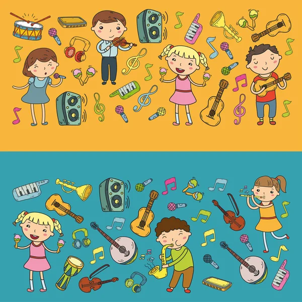 Müzik müzik aletleri anaokulu Doodle Icon collection çocukların müzik dersi için illüstrasyon iskambil şarkı, çocukları vektör çizim çocuklar için okul