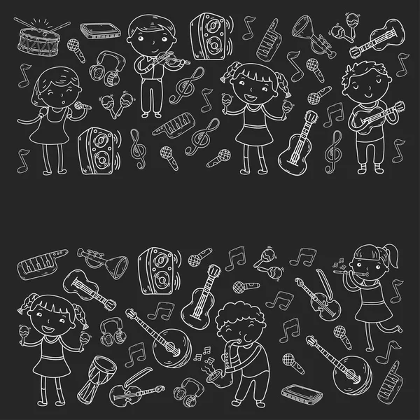 Müzik müzik aletleri anaokulu Doodle Icon collection çocukların müzik dersi için illüstrasyon iskambil şarkı, çocukları vektör çizim çocuklar için okul