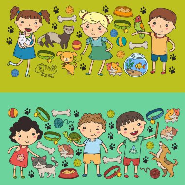 Çocuk Hayvanat Bahçesi Pet shop veteriner anaokulu köpek, hamster, kedi hayvanlar ve gıda ve aksesuarları ile çocuklar