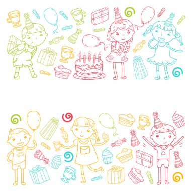 İyi ki doğdun vektör tasarımı doğum günü şapkası parti ve kutlama. Anaokulu Çocuk, okul parti çocuklar. Vektör çizim.