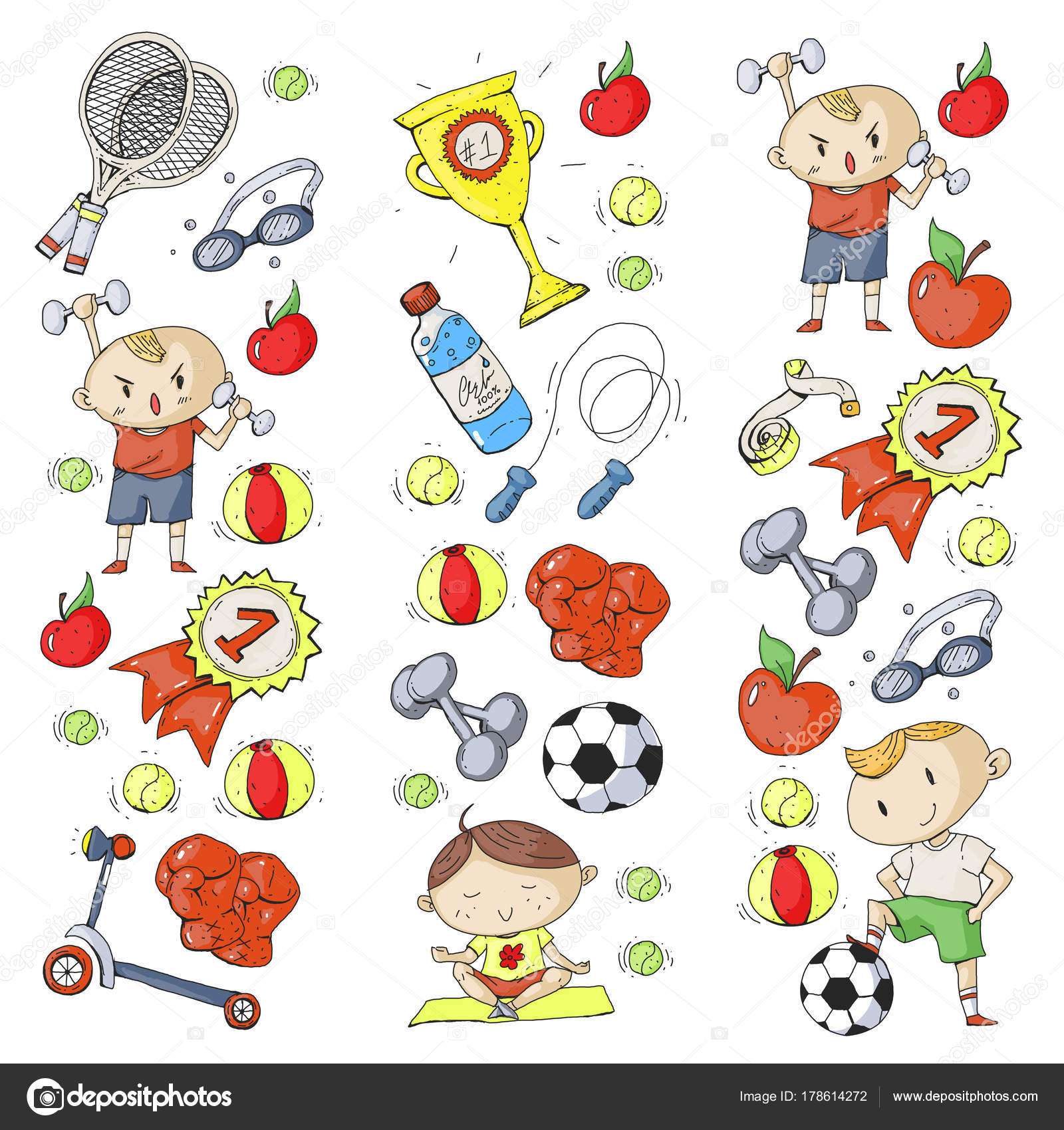 Children Sport Kids Drawing Kindergarten School College Preschool Soccer Football Tennis Running Boxing Rugby Yoga Swimming Vector Image By C Helen F Vector Stock 178614272