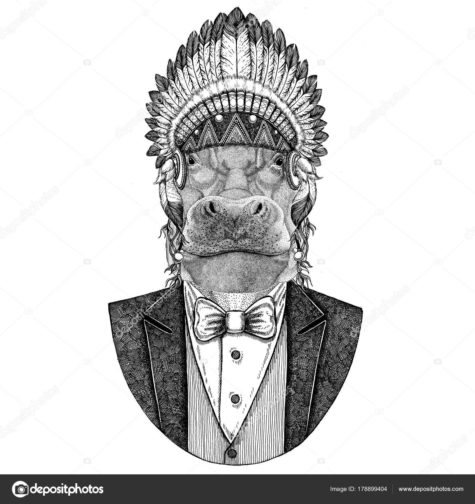 Hippo, Hippopotamus, behemoth, river-horse Wild animal wearing inidan