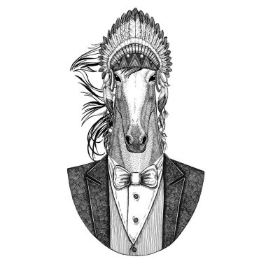 Yama at, hoss, şövalye, at, ADİYAT vahşi hayvan inidan şapka, dövme, t-shirt, amblem, rozet, logo, tüyler el çekilmiş görüntüsü ile baş elbise