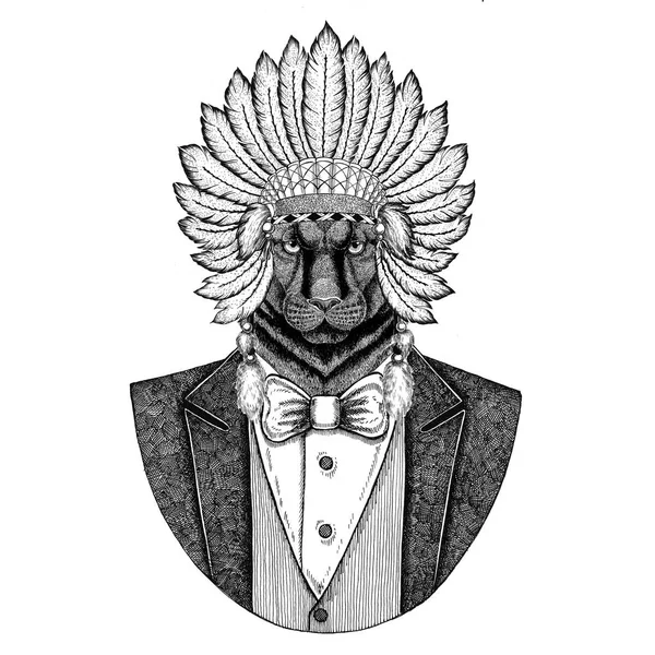 Yama Panter, Puma, puma, vahşi kedi vahşi hayvan inidan şapka, dövme, t-shirt, amblem, rozet, logo, tüyler el çekilmiş görüntüsü ile baş elbise