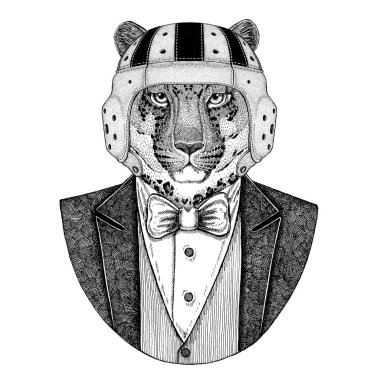 Panter, Puma, puma, yaban kedisi, leopar zarif rugby oyuncusu. Eski okul vintage rugby kask. Amerikan futbolu. Vintage tarzı illüstrasyon dövme, amblem, rozet, logo, yama, t-shirt için