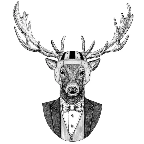 Deer Elegant rugby player. Old school vintage rugby helmet. American football. Vintage style illustration for tattoo, emblem, badge, logo, patch, t-shirt — Stock Photo, Image