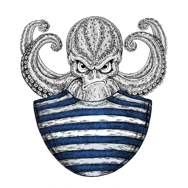 Octopus. Vintage cartoon character. Creature for t-shirt, badge, logo, poster, emblem — Stock Photo, Image