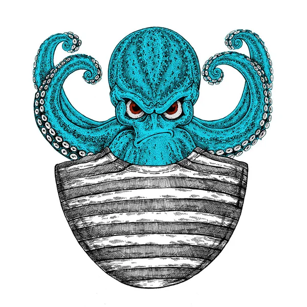 Octopus. Vintage cartoon character. Fantasy octopus sailor, navy, seaman. — Stock Photo, Image
