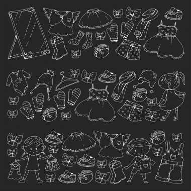 Çocuk anaokulu erkek ve kız giysileri ile yeni giyim koleksiyonu giyim elbise, pantolon, Ayakkabı, şapka, kapaklar, eldiven, eşarp. Prenses elbiseler