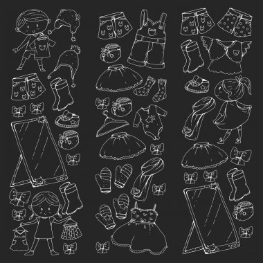 Çocuk anaokulu erkek ve kız giysileri ile yeni giyim koleksiyonu giyim elbise, pantolon, Ayakkabı, şapka, kapaklar, eldiven, eşarp. Prenses elbiseler