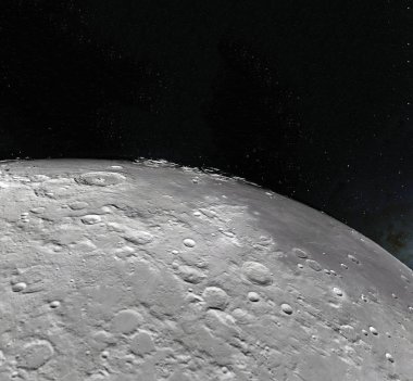 Ay yüzeyi. Ay ve uzay gerçekçi 3d render. Uzay ve gezegen. Uydu. Bulutsusu. Yıldız. Nasa tarafından döşenmiş bu görüntü unsurları.