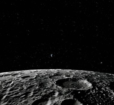 Ay yüzeyi. Ay ve uzay gerçekçi 3d render. Uzay ve gezegen. Uydu. Bulutsusu. Yıldız. Nasa tarafından döşenmiş bu görüntü unsurları.