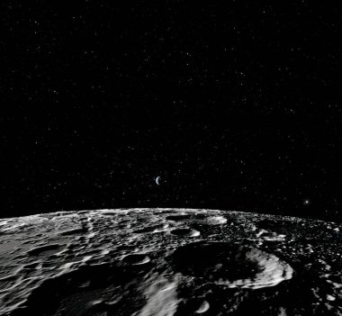 Ay yüzeyi. Ay ve uzay gerçekçi 3d render. Uzay ve gezegen. Uydu. Bulutsusu. Yıldız. Nasa tarafından döşenmiş bu görüntü unsurları.
