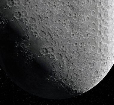 Ay yüzeyi. Ay ve uzay gerçekçi 3d render. Uzay ve gezegen. Uydu. Bulutsusu. Yıldız. Nasa tarafından döşenmiş bu görüntü unsurları.