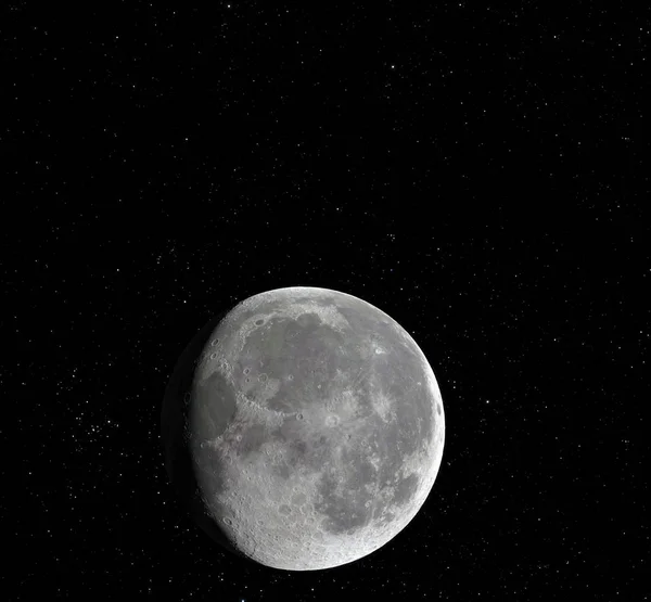 Surface lunaire. Réaliste rendu 3D de la lune et de l'espace. Espace et planète. Satellite. Nébuleuse. Des étoiles. Éléments de cette image fournis par la NASA . — Photo
