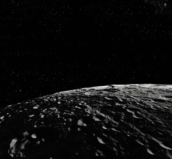 Superficie lunar. Realista 3d renderizado de la luna y el espacio. Espacio y planeta. Satélite. Nebulosa. Estrellas. Elementos de esta imagen proporcionados por la NASA . — Foto de Stock