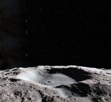 Ay yüzeyi. Ay ve uzay gerçekçi 3d render. Uzay ve gezegen. Uydu. Bulutsusu. Yıldız. Nasa tarafından döşenmiş bu görüntü unsurları.