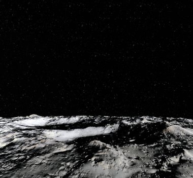 Ay yüzeyi. Ay ve uzay gerçekçi 3d render. Uzay ve gezegen. Uydu. Bulutsusu. Yıldız. Nasa tarafından döşenmiş bu görüntü unsurları.