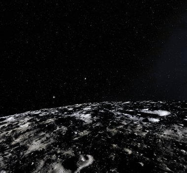 Ay yüzeyi. Ay ve uzay gerçekçi 3d render. Uzay ve gezegen. Uydu. Bulutsusu. Yıldız. Nasa tarafından döşenmiş bu görüntü unsurları.