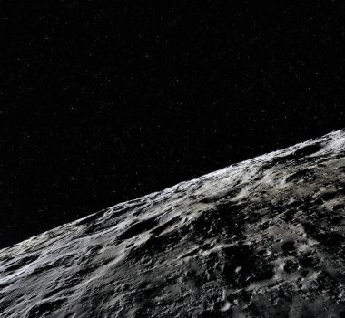 Ay yüzeyi. Ay ve uzay gerçekçi 3d render. Uzay ve gezegen. Uydu. Bulutsusu. Yıldız. Nasa tarafından döşenmiş bu görüntü unsurları.