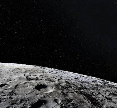 Ay yüzeyi. Ay ve uzay gerçekçi 3d render. Uzay ve gezegen. Uydu. Bulutsusu. Yıldız. Nasa tarafından döşenmiş bu görüntü unsurları.