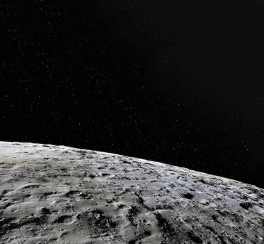 Ay yüzeyi. Ay ve uzay gerçekçi 3d render. Uzay ve gezegen. Uydu. Bulutsusu. Yıldız. Nasa tarafından döşenmiş bu görüntü unsurları.