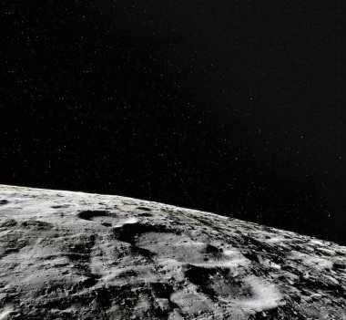 Ay yüzeyi. Ay ve uzay gerçekçi 3d render. Uzay ve gezegen. Uydu. Bulutsusu. Yıldız. Nasa tarafından döşenmiş bu görüntü unsurları.
